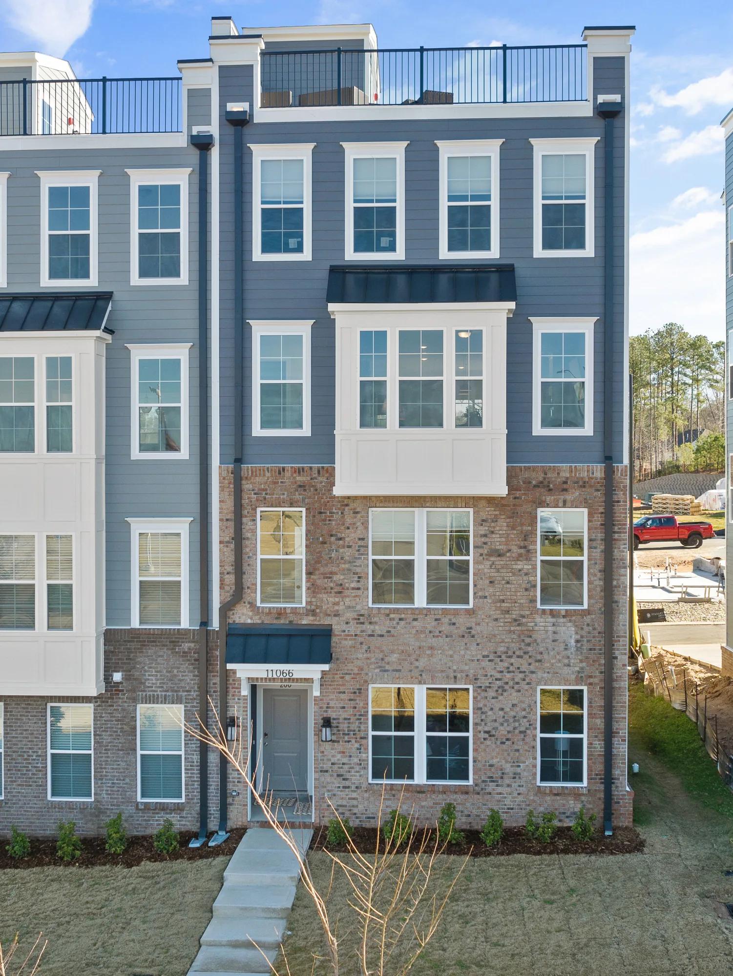 Portrait crop of the wide front elevation drone frame
